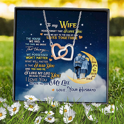 To My Wife Never Forget That I Love You From Husband Joined Interlocking Hearts Pendant Necklace