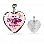 Butterfly as Long as I Breathe You'll Be Remembered Heart Pendant Necklace - Heart Luxury Necklace (Silver)