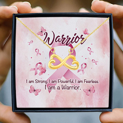 Breast Cancer I Am Strong I Am Powerful I Am Fearless I Am A Warrior Infinity Heart Pendant Necklace