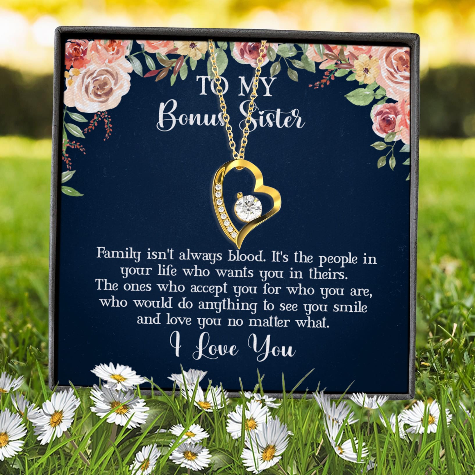 2VT. Bonus Sister Message Card Forever Love Necklace (Gold) 7