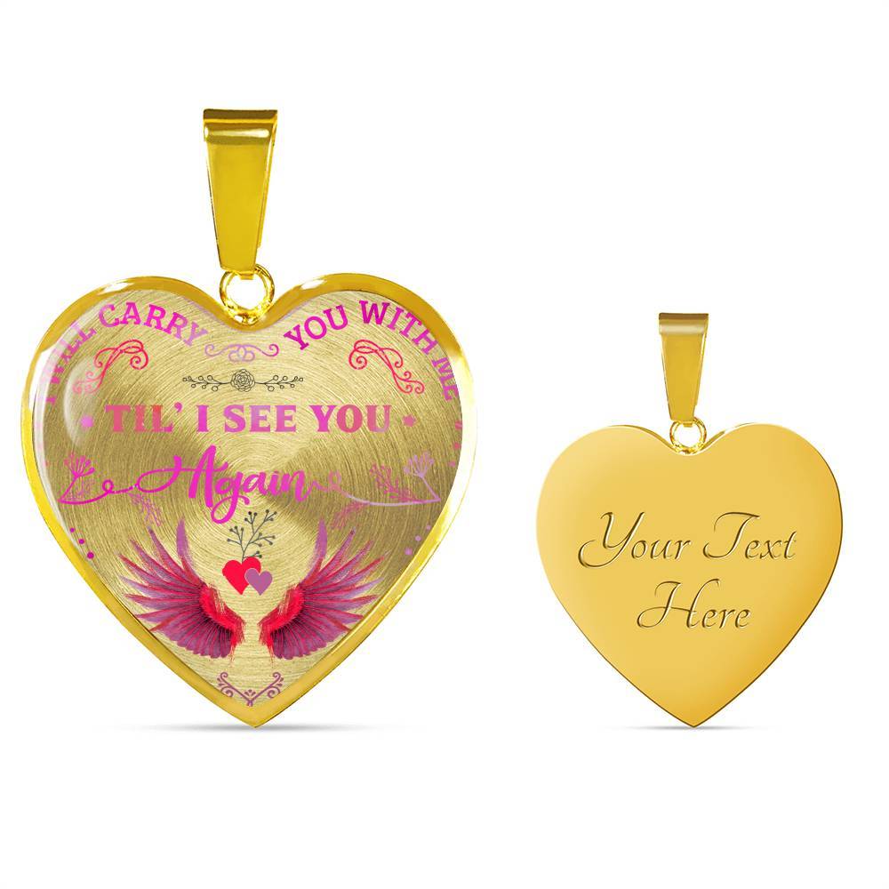 Cardinal I Will Carry You with Me Til' I See You Again Heart Pendant Necklace - Heart Luxury Necklace (Gold Plated)