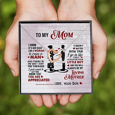 Alternative view of From Son To My Mom I Know It's Not Easy For A Woman To Raise A Man Interlocking Hearts Pendant Necklace