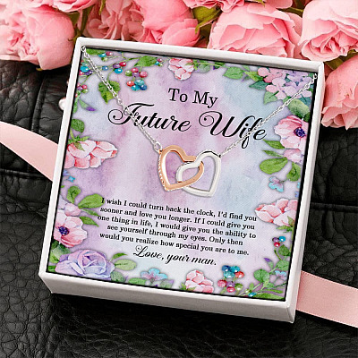 Alternative view of To My Future Wife I Wish I Could Turn Back the Clock Interlocking Hearts Pendant Necklace