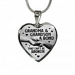 Grandma and Grandson a Bond That Can't Be Broken Heart Pendant Necklace - Heart Luxury Necklace (Silver)