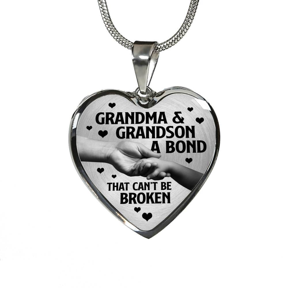 Grandma and Grandson a Bond That Can't Be Broken Heart Pendant Necklace - Heart Luxury Necklace (Silver)