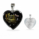 Dragonfly I Believe There Are Angels Among Us Heart Pendant Necklace - Heart Luxury Necklace (Silver)