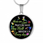 Hummingbird Those We Love Don't Go Away They Walk Beside Us Every Day Memorial Circle Pendant Necklace - Circle Luxury Necklace (Silver)