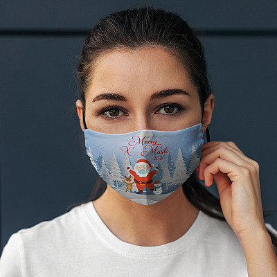 Alternative view of Merry X-Mask 2020 Funny Santa Claus Wearing Mask Washable Reusable Custom - Printed Cloth Face Mask Cover