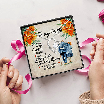 Alternative view of Husband to My Wife Our Home Ain't No Castle Our Life Ain't No Fairy Tale Forever Love Pendant Necklace