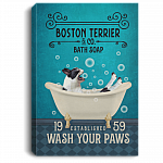 Boston Terrier Dog Co Bath Soap Wash Your Paws Funny Framed Canvas Prints - Unframed Poster, White, 0.75'' Framed Canvas