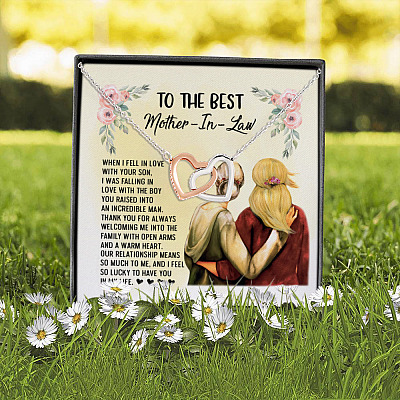 To The Best Mother In Law I Fell In Love With Your Son Heartfelt Card Jewelry Interlocking Hearts Pendant Necklace