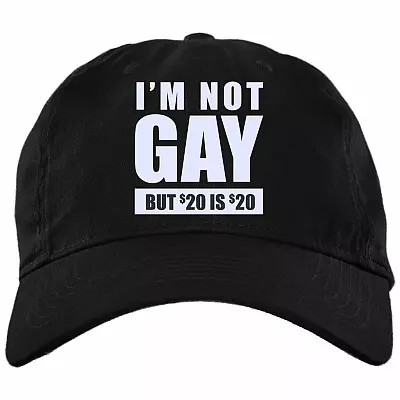 I'm Not Gay But 20 Bucks Is 20 Bucks Twill Cap - High-Profile Snapback Hat - Trucker Hat, Black, Brushed Twill Dad Cap