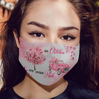 Alternative view of In October We Wear Pink Face Mask - Breast Cancer Awareness Washable Reusable Custom Cloth Face Mask Cover