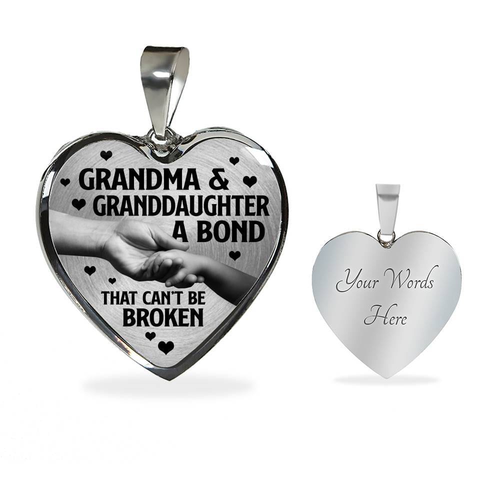 Grandma and Granddaughter a Bond That Can't Be Broken Heart Pendant Necklace - Heart Luxury Necklace (Silver)