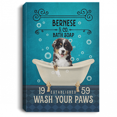 Bernese Dog Co Bath Soap Wash Your Paws Funny Framed Canvas Prints - Unframed Poster, White, 0.75'' Framed Canvas