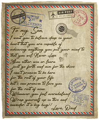 Dad to My Son I Want You to Believe Deep in Your Heart Letter Fleece Blanket - Premium Sherpa Blanket, White, Cozy Plush Fleece Blanket - 50x60