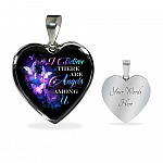 Butterfly I Believe There Are Angels Among Us Heart Pendant Necklace - Heart Luxury Necklace (Silver)