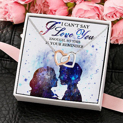 Alternative view of I Can't Say I Love You Enough So This Is Your Reminder Wonderful Galaxy Interlocking Hearts Pendant Necklace