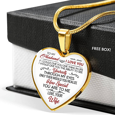 To My Wife If I Could Give You One Thing in Life from Husband Heart Pendant Necklace - Anniversary Gift - Heart Luxury Necklace (Gold Plated)
