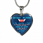 My Dad My Hero My Guardian Angel He Watches Over My Back Heart Pendant Necklace - Heart Luxury Necklace (Silver)