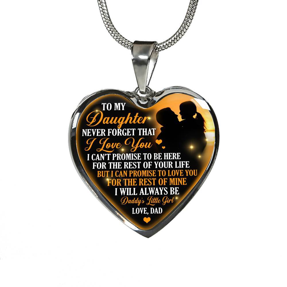 Necklace to My Daughter Never Forget That I Love You I Promise From Dad Heart Pendant Necklace - Heart Luxury Necklace (Silver)