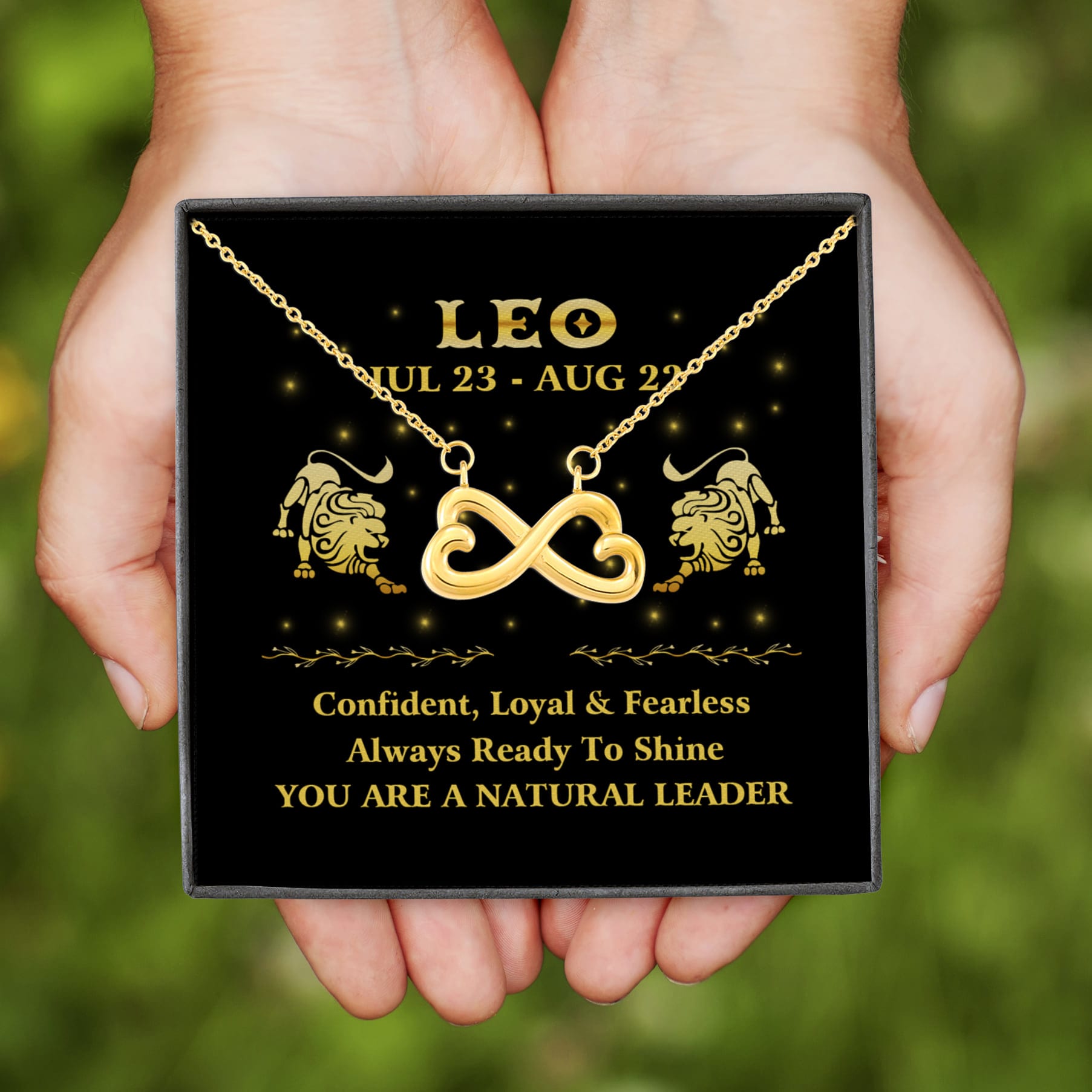 1Th. Zodiac Necklace Card Leo Infinity Heart Necklace (Gold)