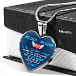 My Dad My Hero My Guardian Angel He Watches Over My Back Heart Pendant Necklace - Heart Luxury Necklace (Silver)