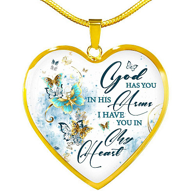 Butterfly God Has You In His Arms I Have You in My Heart Heart Pendant Necklace - Heart Luxury Necklace (Gold Plated)