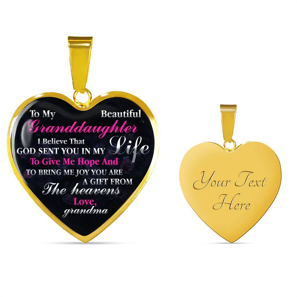 To My Beautiful Granddaughter I Believe That God Sent You In My Life Heart Pendant Necklace - Heart Luxury Necklace (Gold Plated)