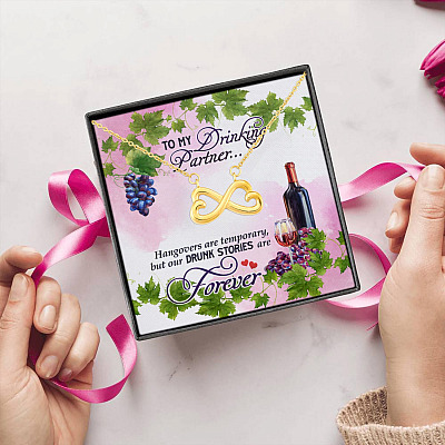 Wine to My Drinking Partner Hangovers Are Temporary Infinity Heart Pendant Necklace