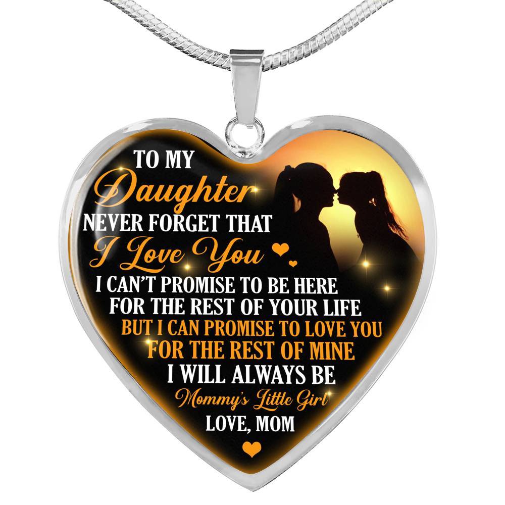 Necklace to My Daughter Never Forget That I Love You I Promise From Mom Heart Pendant Necklace - Heart Luxury Necklace (Silver)