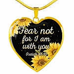 Sunflower Fear Not for I Am with You Isaiah 41 10 Heart Pendant Necklace - Heart Luxury Necklace (Gold Plated)