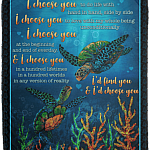 Turtle I Choose You To My Love I Find You Turtles Couple Fleece Sherpa Woven Blanket, White, Cozy Plush Fleece Blanket - 50x60