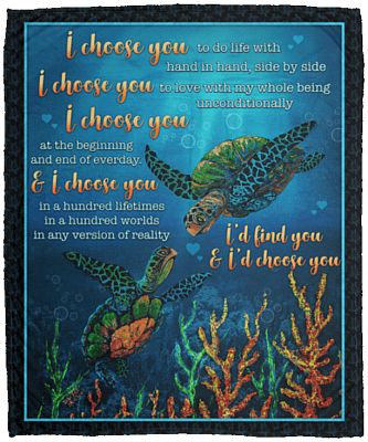 Turtle I Choose You To My Love I Find You Turtles Couple Fleece Sherpa Woven Blanket, White, Cozy Plush Fleece Blanket - 50x60