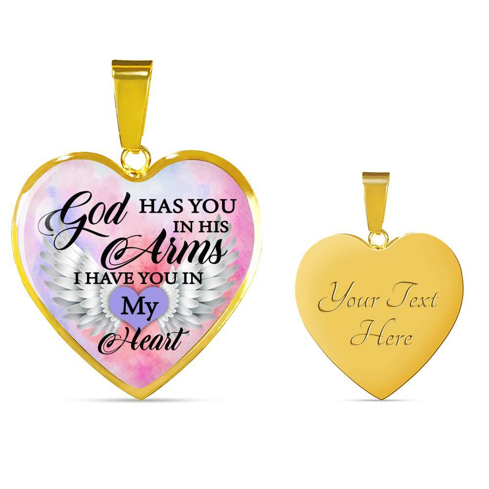 Angel Wing God Has You In His Arms I Have You in My Heart Heart Pendant Necklace - Heart Luxury Necklace (Gold Plated)