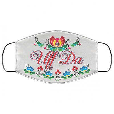 Uff Da Washable Reusable Custom - Printed Cloth Face Mask Cover, White, Cloth Face Cover – Medium/Large