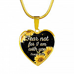 Sunflower Fear Not for I Am with You Isaiah 41 10 Heart Pendant Necklace - Heart Luxury Necklace (Gold Plated)