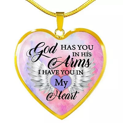 Angel Wing God Has You In His Arms I Have You in My Heart Heart Pendant Necklace - Heart Luxury Necklace (Gold Plated)