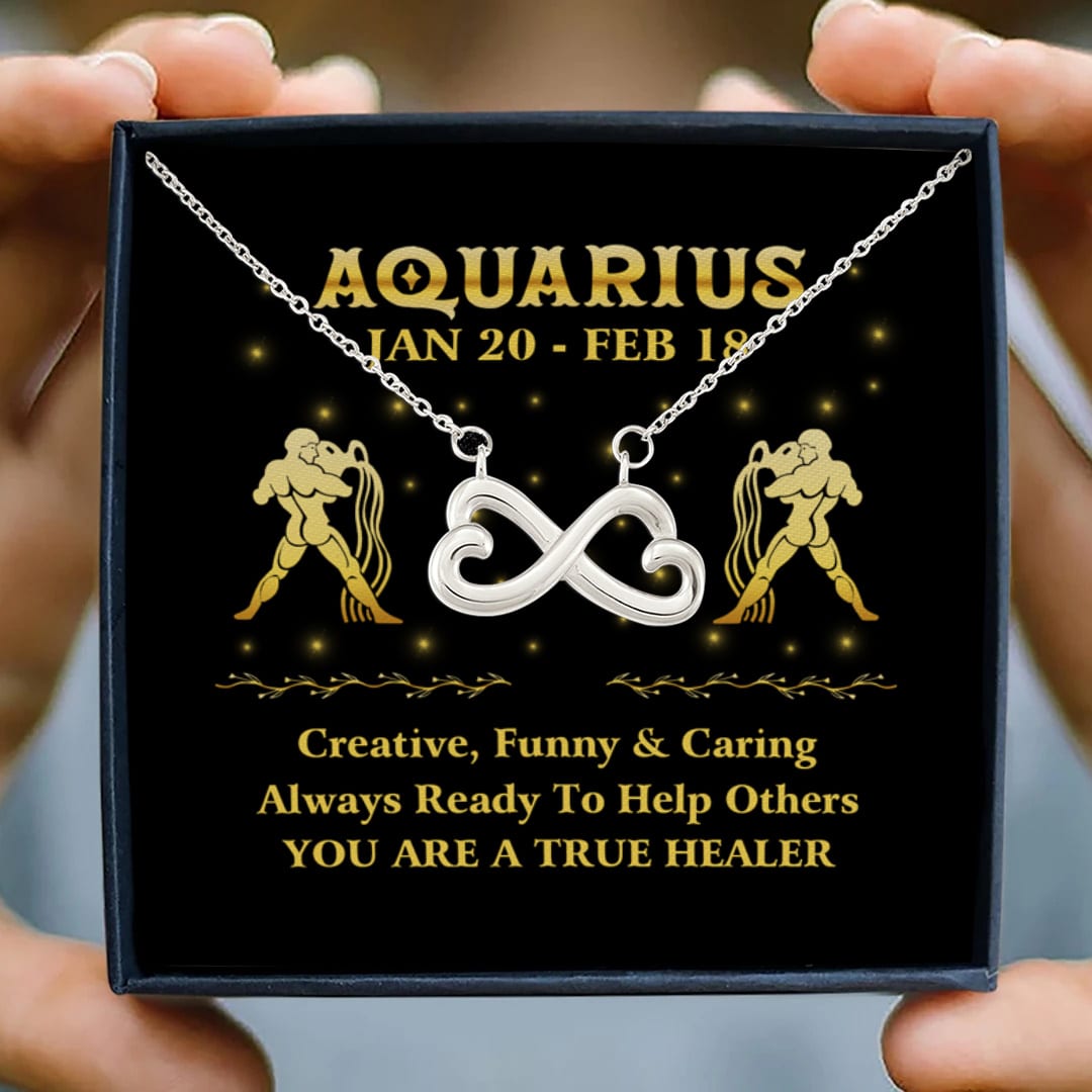 1Th. Zodiac Necklace Card Aquarius Infinity Heart Necklace (Silver) 3