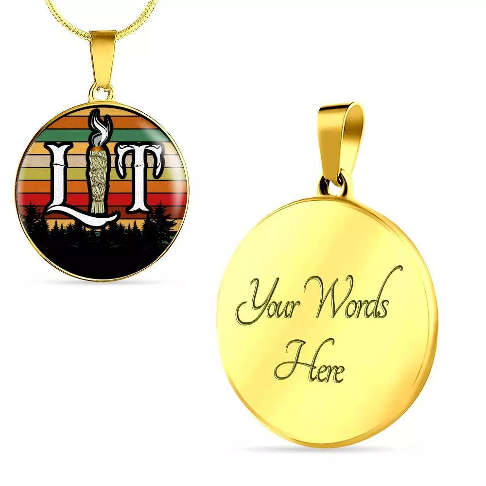 Funny Lit Burning Sage Smudge Chill Witchcraft Herbs Relax Witch Gift Halloween Circle Pendant Necklace - Circle Luxury Necklace (Gold Plated)