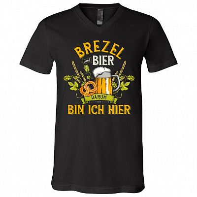 Pretzel and Beer German T-Shirt - V-Neck Tee, Black, V-Neck T-Shirt