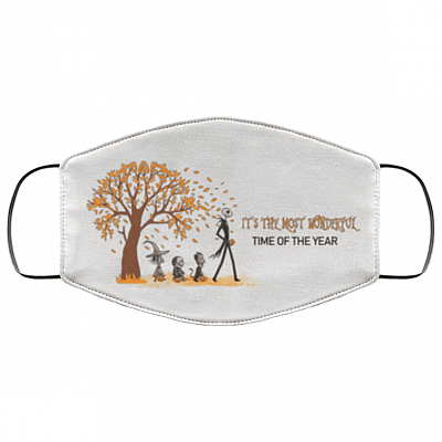 Most Wonderful Time Of The Year Nightmare Before Christmas Skellington Washable Reusable Custom Printed Cloth Face Mask Cover, White, Cloth Face Cover – Medium/Large