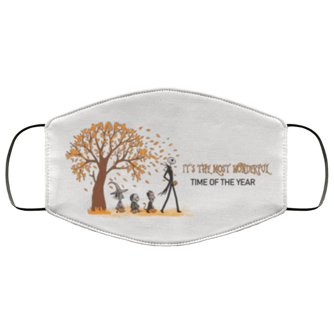 Most Wonderful Time Of The Year Nightmare Before Christmas Skellington Washable Reusable Custom Printed Cloth Face Mask Cover, White, Cloth Face Cover – Medium/Large