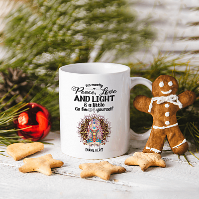 Alternative view of I'm Mostly Peace Love And Light A Little Go Fuck Yourself Personalized Coffee Mug - Beer Stein - Water Bottle