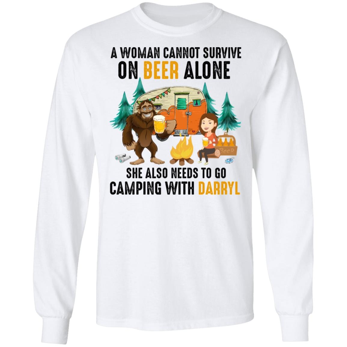 A Woman Cannot Survive On Beer Alone She Also Needs To Go Camping With Darryl Hoodie - Sweatshirt - Long Sleeve, White, Long Sleeve