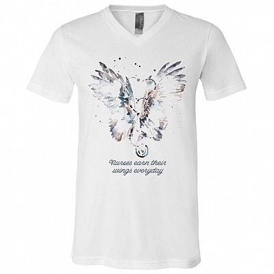 Nurses Earn Their Wings Everyday T-Shirt, White, V-Neck T-Shirt