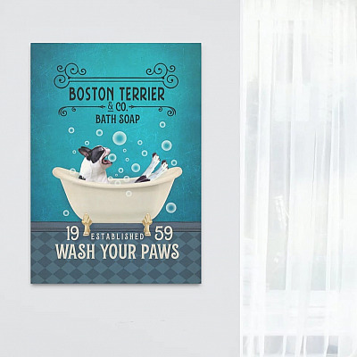 Alternative view of Boston Terrier Dog Co Bath Soap Wash Your Paws Funny Bathroom Framed Canvas Prints - Unframed Poster