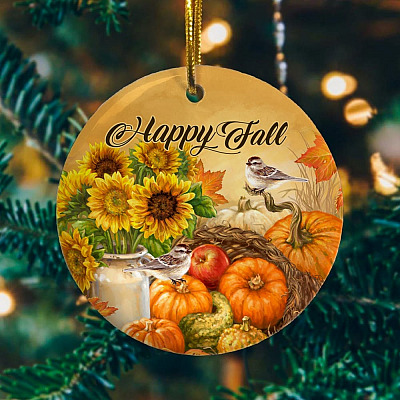 Alternative view of Happy Fall Decorative Ornament - Pumpkin Holiday Flat Circle Ornament - Decoration Gift