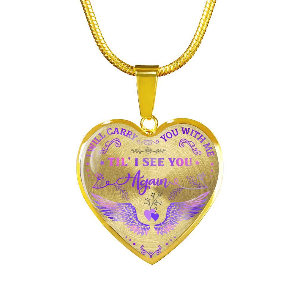 Wings I Will Carry You with Me Til' I See You Again Heart Pendant Necklace - Heart Luxury Necklace (Gold Plated)