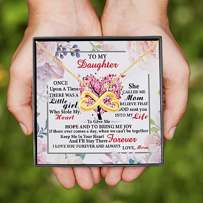 To My Daughter Once Upon A Time There Was A Little Girl Who Stole My Heart Infinity Heart Pendant Necklace